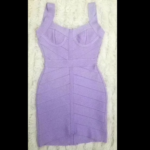 NEW! DESIGNER COUTURE LAVENDER LILAC SHIMMERING BANDAGE DRESS STUNNING COCKTAIL - Picture 6 of 8